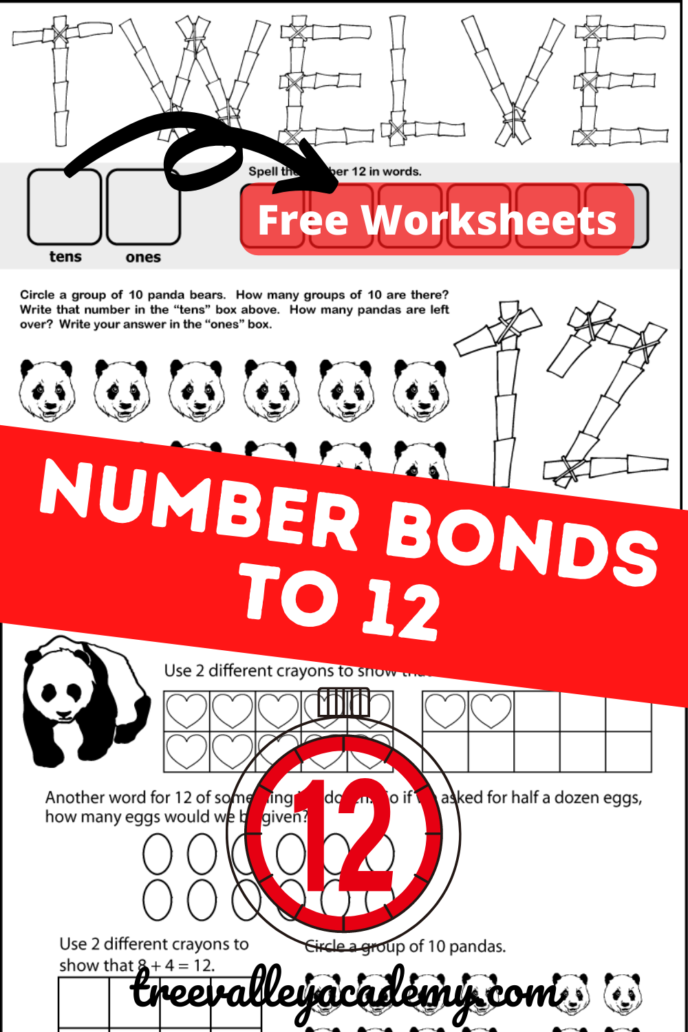 Number Bonds to 12 Free Math Worksheets