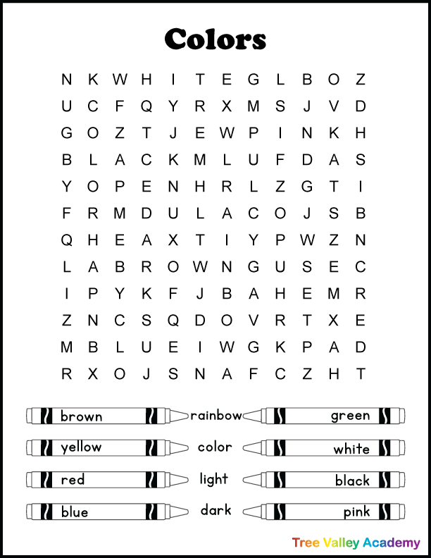 Printable Colors Word Search Images And Photos Finder