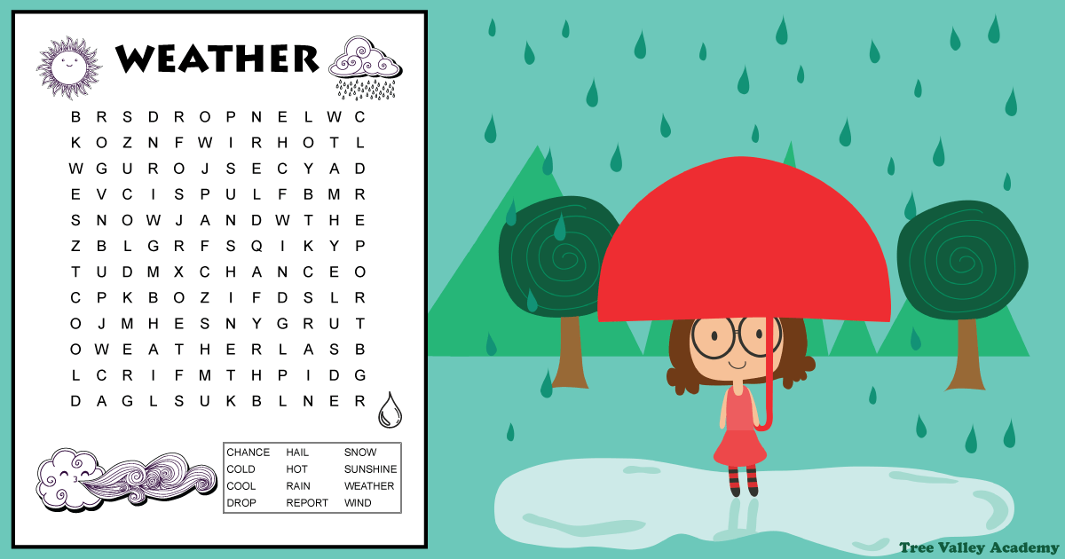 Easy Weather Word Search For Kids Tree Valley Academy