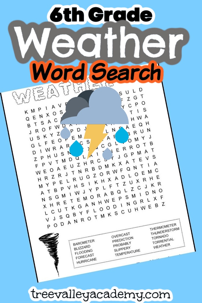 6th Grade Weather Word Search Puzzle   Tree Valley Academy