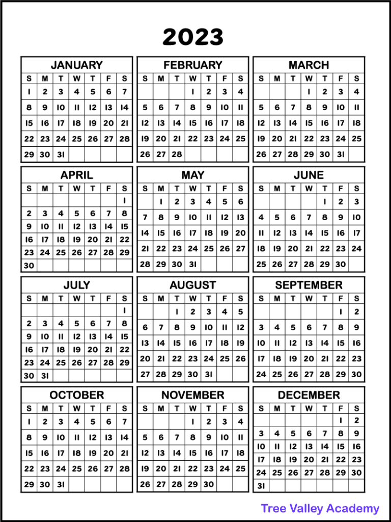 2023 Calendar Worksheets for Kids - Tree Valley Academy