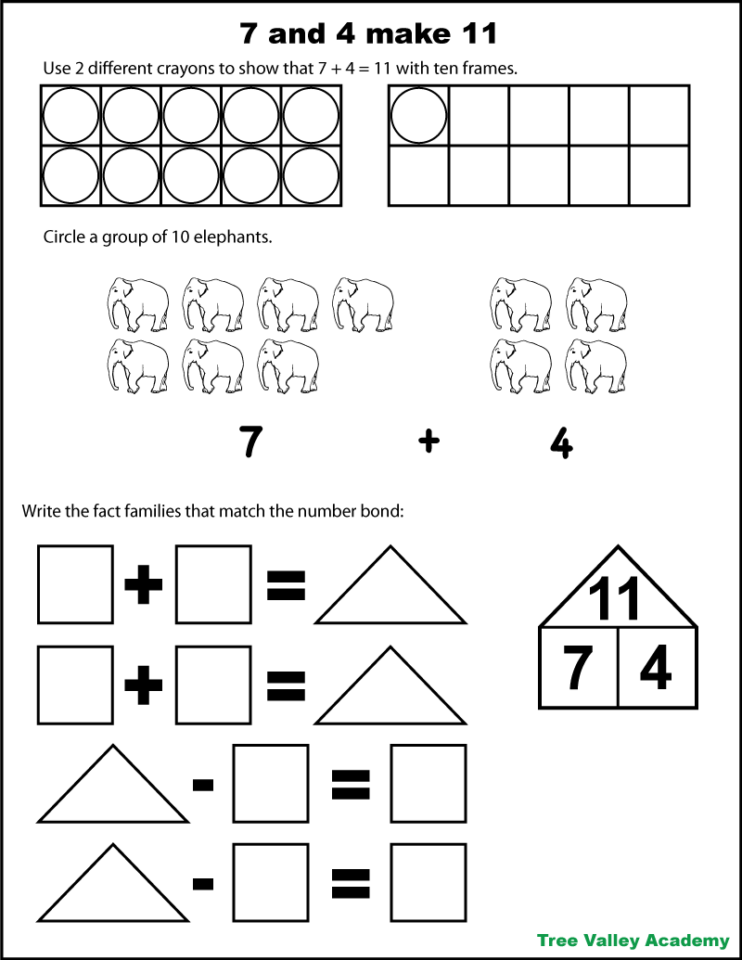 Number Bonds to 11 Free Math Worksheets - Tree Valley Academy