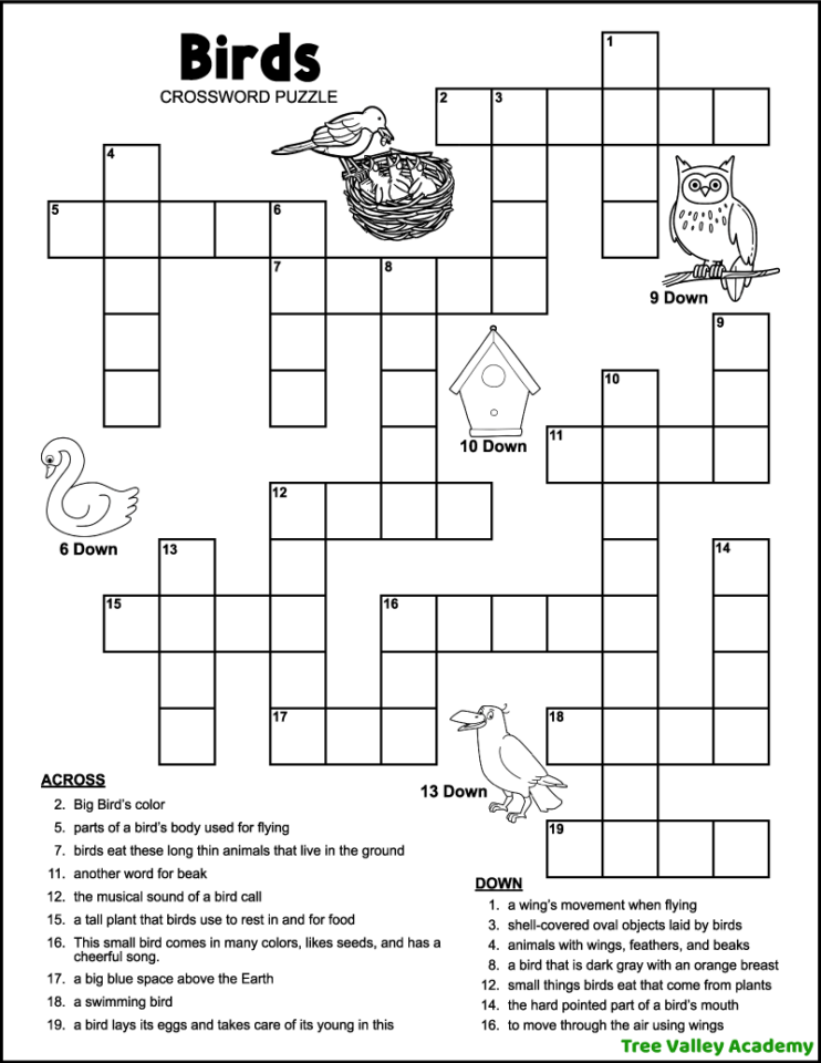 Easy Bird Crossword - Tree Valley Academy